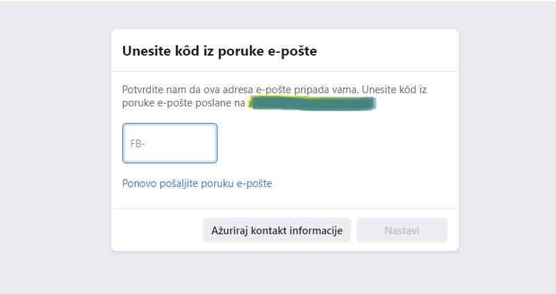 Facebook potvrda emaila