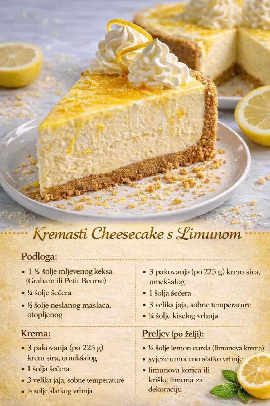 Kremasti Cheesecake s Limunom – Savršeni Balans Svježine i Kremaste Teksture