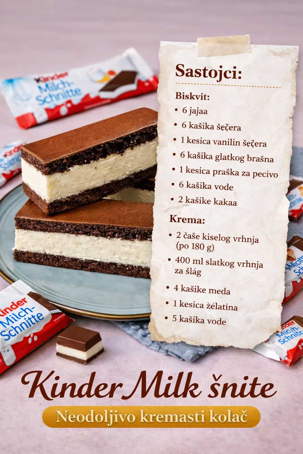 Recept za Kinder Milk Šnite – Mliječni desert koji svi obožavaju