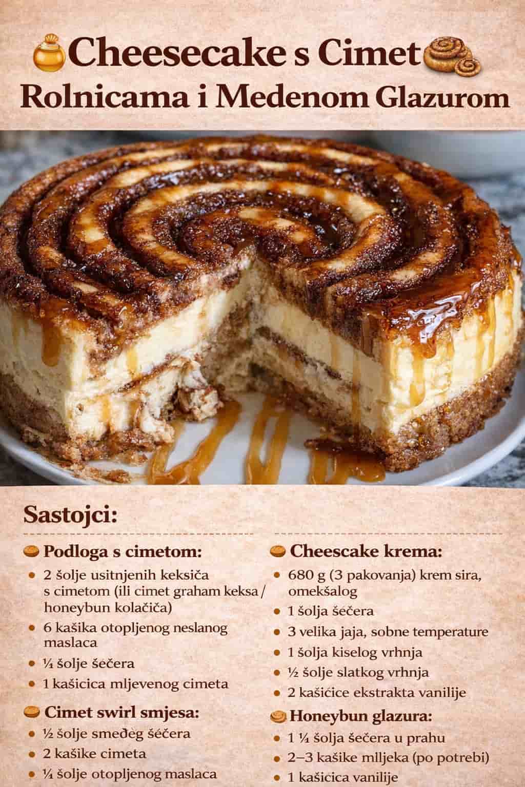 Cheesecake s Cimet Rolnicama i Medenom Glazurom