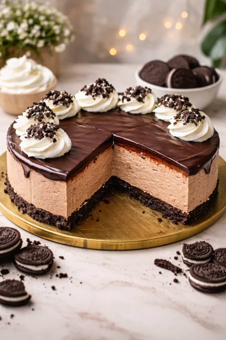 Oreo Cheesecake (bez pečenja) s tamnom čokoladnom ganache glazurom