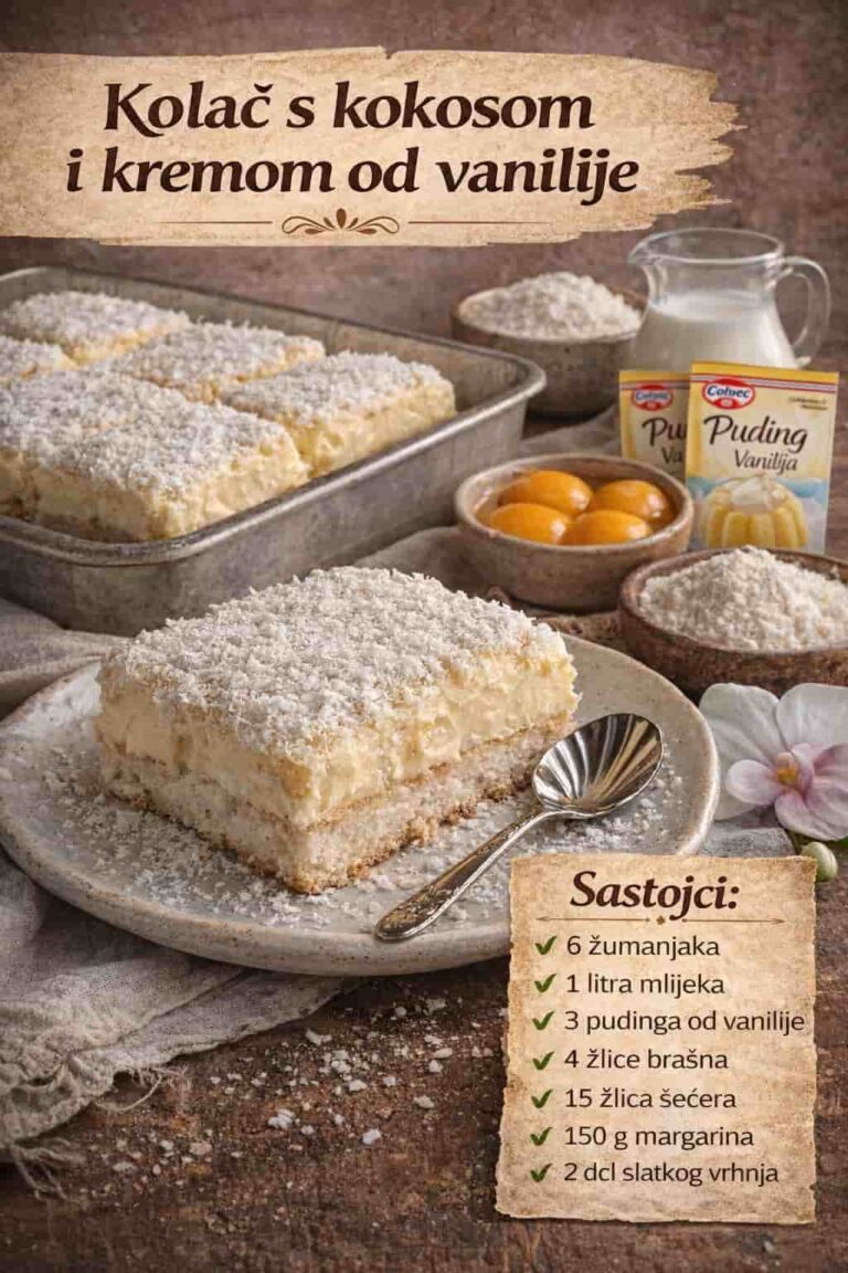 KOLAČ S KOKOSOM I KREMOM OD VANILIJE: Sočan, kremast i preukusan